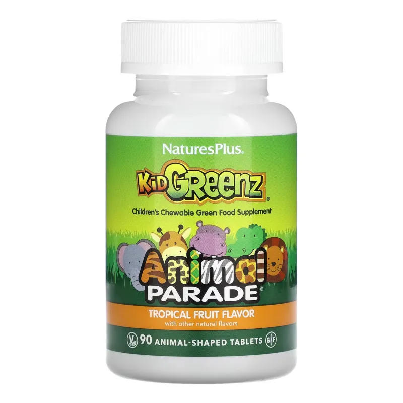 Витаминный Комплекс из Зеленых Суперфудов для Детей, Animal Parade KidGreenz – 90 tabs Tropical Fruit