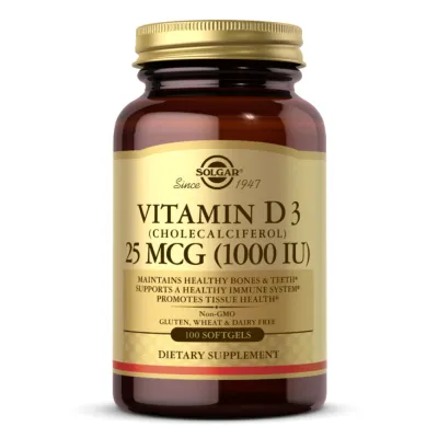 Вітамін Д3, Vitamin D3 (Cholecalciferol) 25 mCG (1000 IU) - 100 softgels