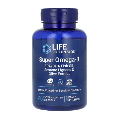 Омега 3, Super Omega-3 EPA/DHA Fish Oil Sesame Lignans & Olive Extract - 60 softgels