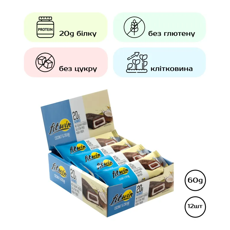 Протеїнові батончики, FitWin - 12х60g Coconat Cream