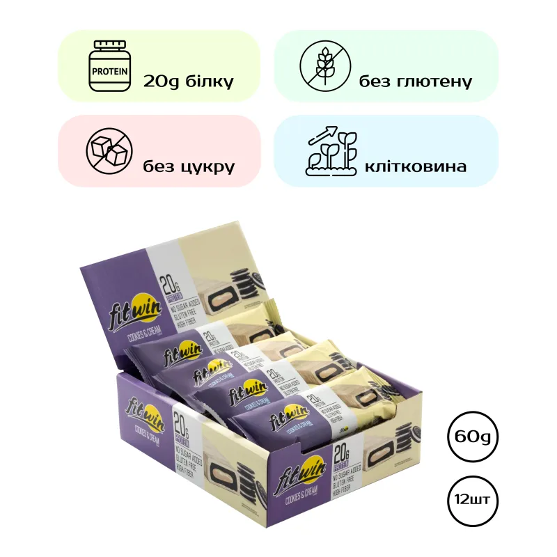 Протеиновое печенье, FitWin - 12х60g Cookies Cream