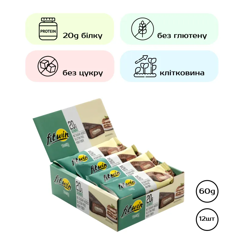 Протеїнові батончики, FitWin - 12х60g Tiramisu