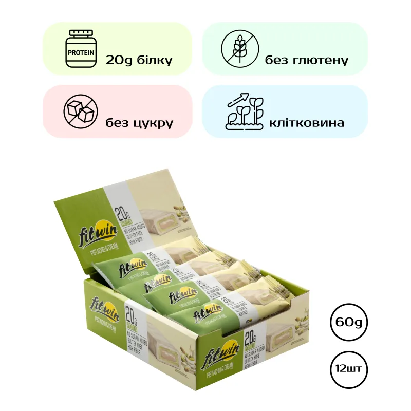 Протеиновые батончики, FitWin - 12х60g Pistachio Cream