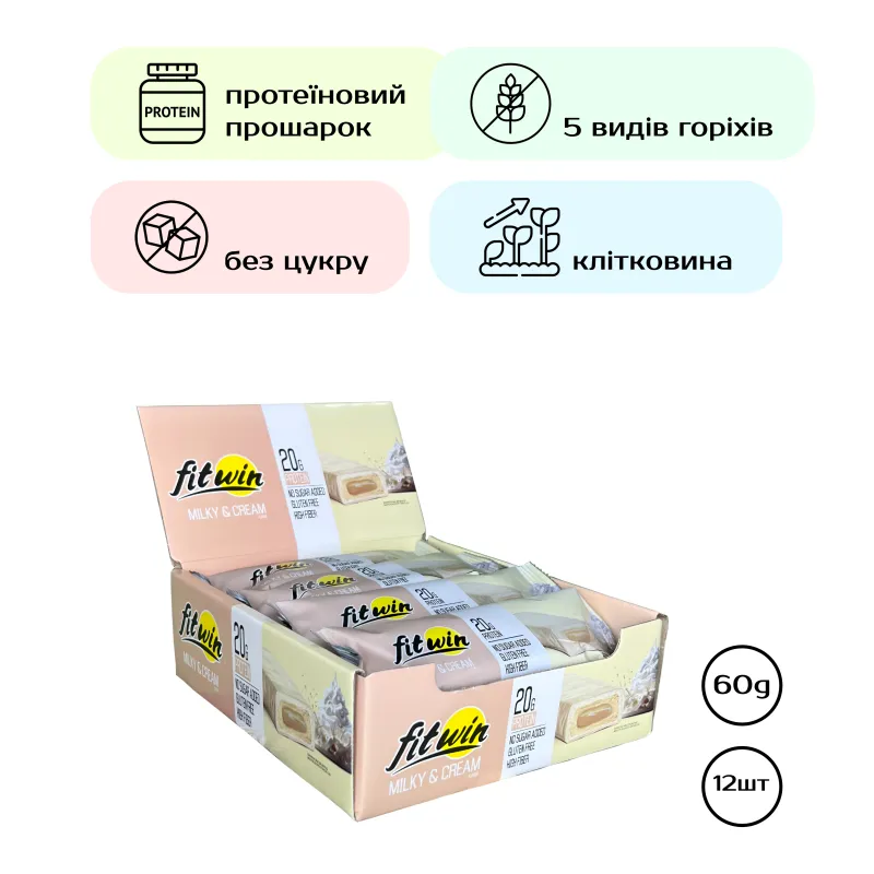 Протеїнові батончики, FitWin - 12x60g Milky Cream