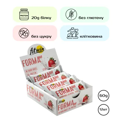 Протеїнові батончики, Forma Bar - 12x60g Strawberry yogurt