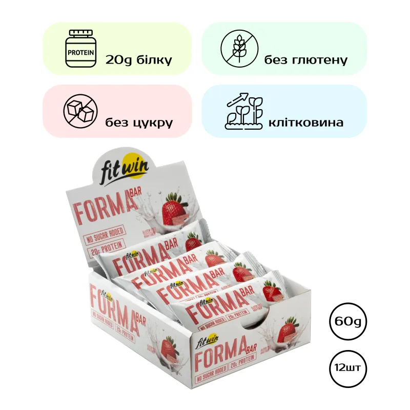 Протеиновые батончики, Forma Bar - 12x60g Strawberry yogurt