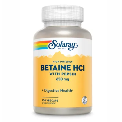 Бетаин Гидрохлорид с Пепсином, High Potency Betain HCl with Pepsin 650мг - 100 vcaps
