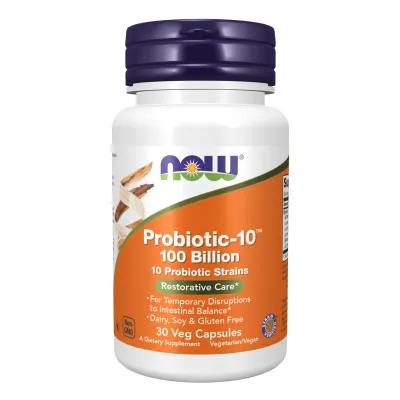 Пробіотик Now Foods (Probiotic-10™ 100 Billion) — 30 веганських капсул, для травлення