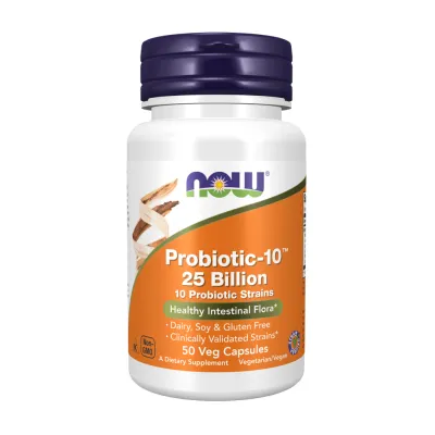 Пробіотик Now Foods (Probiotic-10™ 25 Billion) — 50 веганських капсул, для травлення