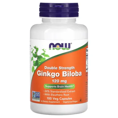 Гінкго білоба 120мг Now Foods (Ginkgo Biloba) — 100 веганських капсул, для фокусу