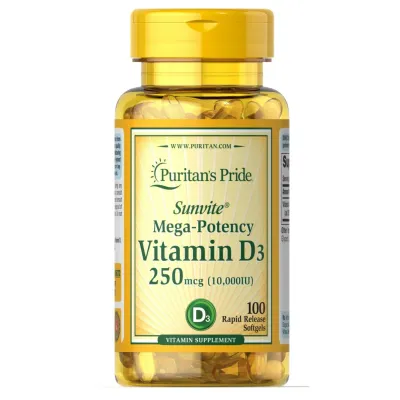 Вітамін Д3 250мкг, Vitamin D3 250mcg(10000 IU) Mega-Potency - 100 softgels