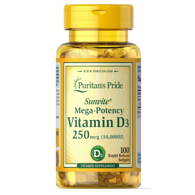 Витамин Д3 250мкг, Vitamin D3 250mcg(10000 IU) Mega-Potency - 100 softgels