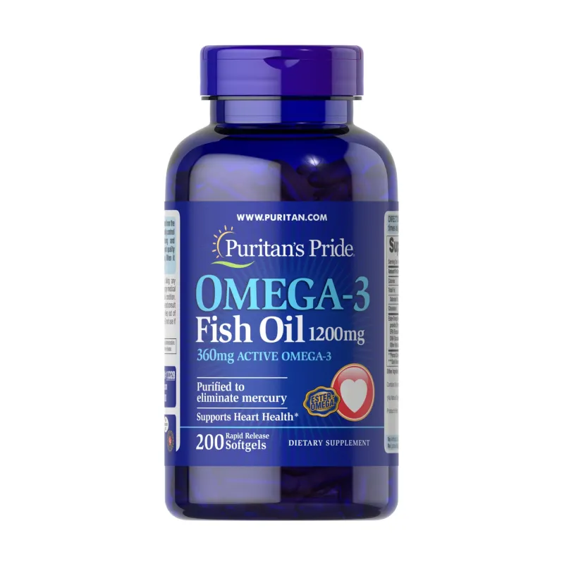 Омега-3, Omega-3 Fish Oil 1200 mg (360 mg Active Omega-3) - 200 softgels