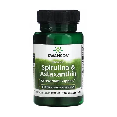 Органическая спирулина, Organic Spirulina & Astaxanthin - 120 veg tabs