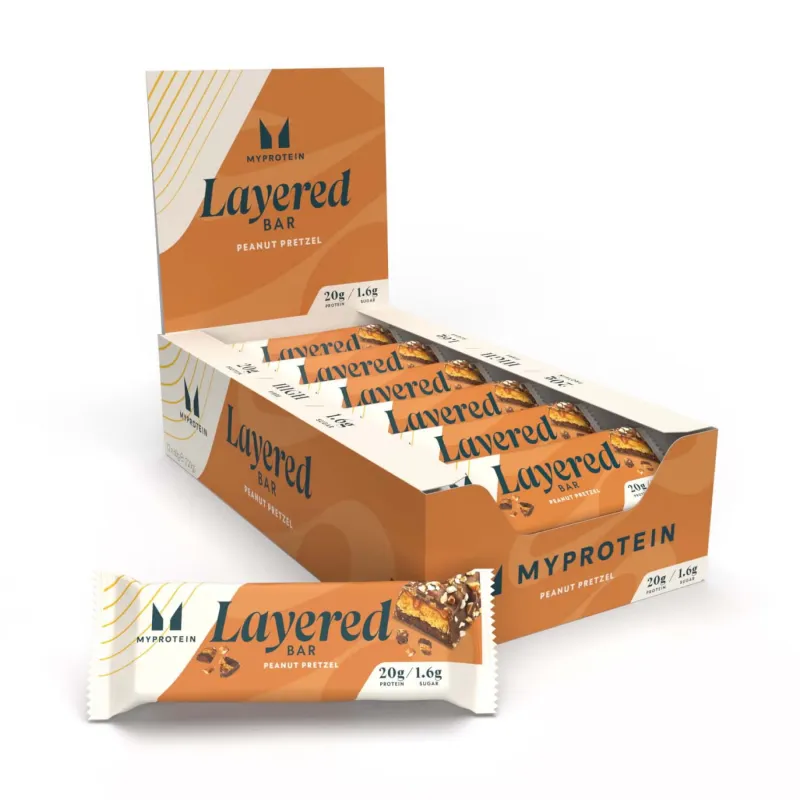 Протеиновые батончики, Layered Bar - 12x60g Chocolate Peanut Pretzel