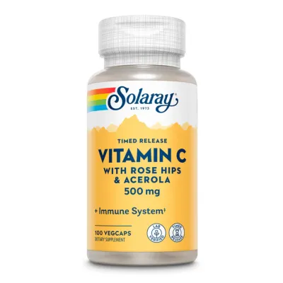 Витамин С с шиповником и ацеролой, Vitamin C with Rose Hips & Acerola, Timed Release 500mg - 100 vcaps