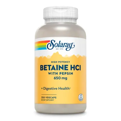 Бетаин гидрохлорид с пепсином, High Potency Betaine HCl with Pepsin 650mg - 250 veg caps