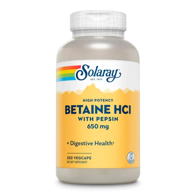 Бетаин гидрохлорид с пепсином, High Potency Betaine HCl with Pepsin 650mg - 250 veg caps