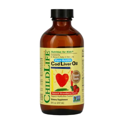 Омега-3 риб’ячий жир ChildLife Essentials (Cod Liver Oil Liquid) — 237 мл, натуральна полуниця