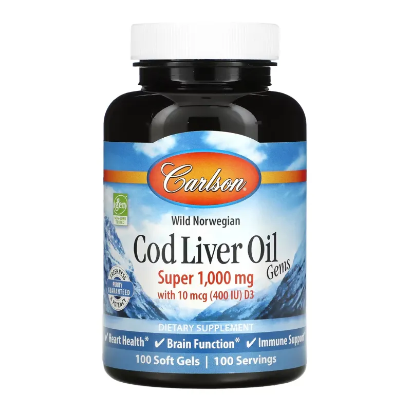 Рыбий жир из печени трески, Cod Liver Oil Super 1000mg - 100 softgels
