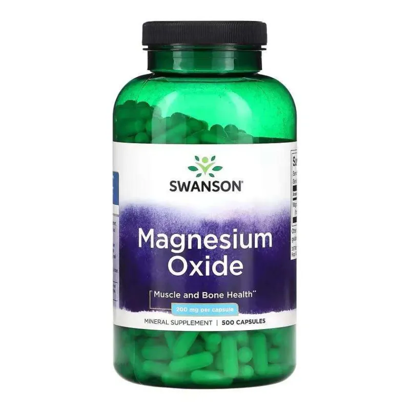 Магній 200мг Swanson (Oxide) — 500 капсул, для м’язів і нервової системи
