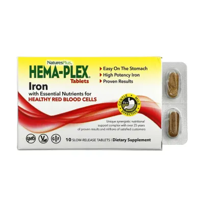 Комплекс заліза для енергії та гемоглобіну Хема-Плекс Nature's Plus (Hema-Plex) — 10 таблеток