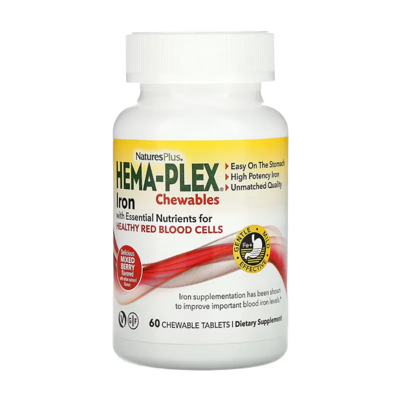 Залізо з вітамінами Хема-Плекс Nature's Plus (Hema-Plex) — 60 жувальних таблеток
