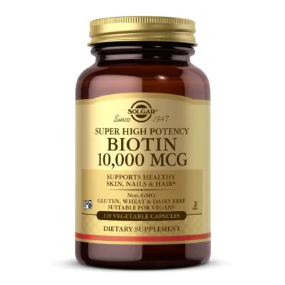 Біотин 10,000мкг Solgar (Biotin) — 120 веганських капсул, для волосся, шкіри та нігтів