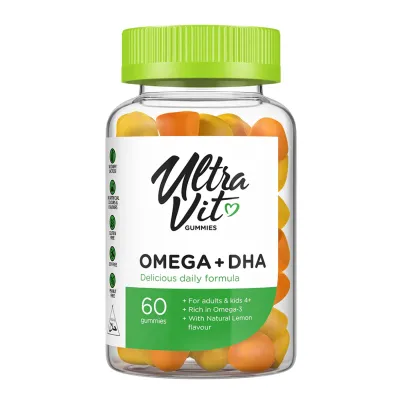 Ягідні вітаміни для мозку та зору Омега-3 та ДГК VPLab (Omega 3 + DHA) — 60 жувальних цукерок