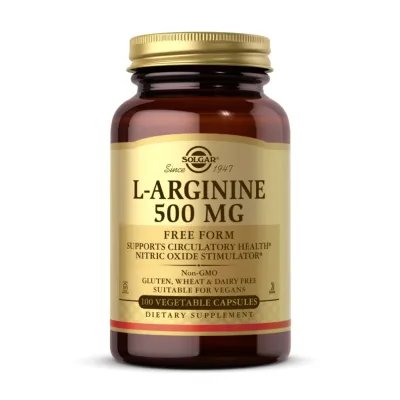 L-аргінін 500мг Solgar (L-Arginine) — 100 веганських капсул, для сили та тренувань