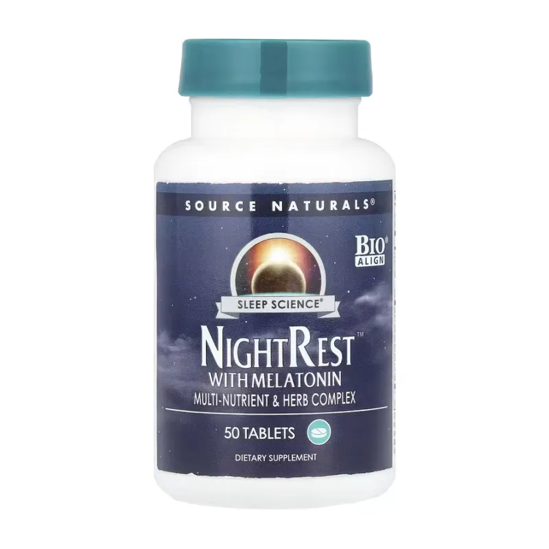 Мелатонін Source Naturals (Sleep Science® NightRest™ with) — 50 таблеток, для сну