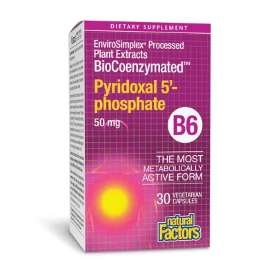 Вітамін B6 50мг Natural Factors (BioCoenzymated Pyridoxal 5'-phosphate) — 30 веганських капсул