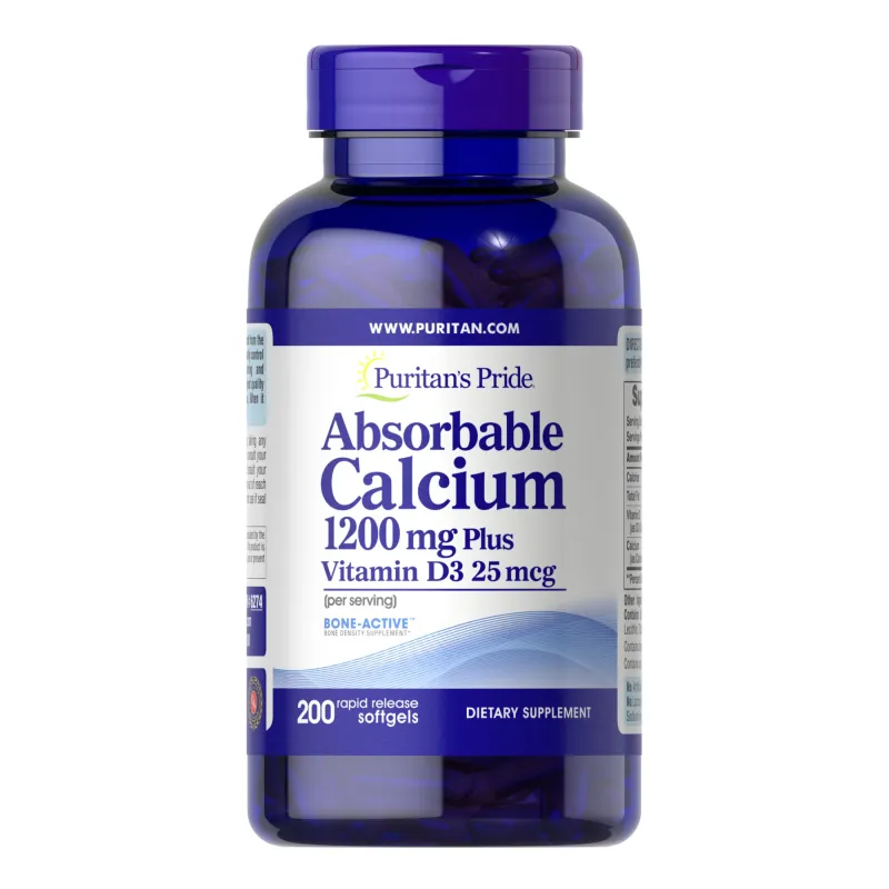 Кальций и витамин D3, Absorbable Calcium 1200mg Plus Vitamin D3 25mcg - 200 softgels