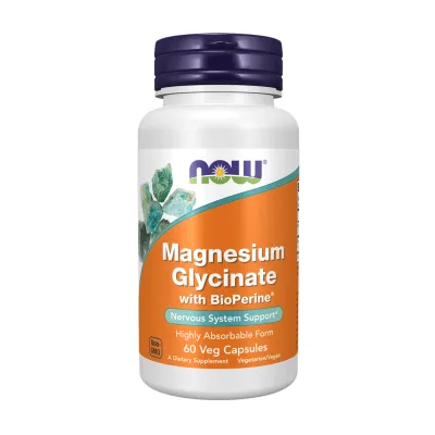 Магній Now Foods (Glycinate with BioPerine) — 60 веганських капсул, для м’язів і нервової системи