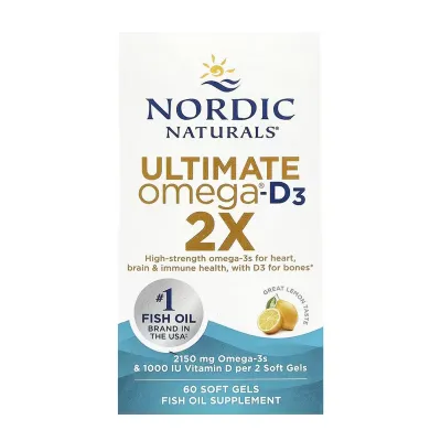 Омега-3 риб’ячий жир Nordic Naturals (Ultimate Omega 2X D3) — 60 софтгелів, для серця, мозку та зору