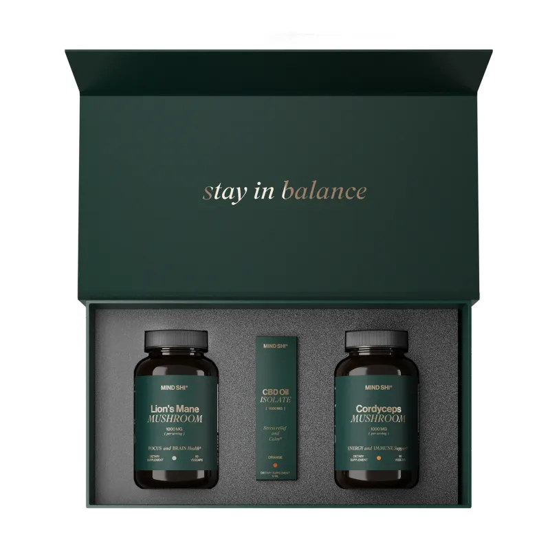 Комплекс грибів із заспокійливим ефектом MIND SHI Mushroom+КБД Олія Premium Box — подарунковий набір з олією CBD