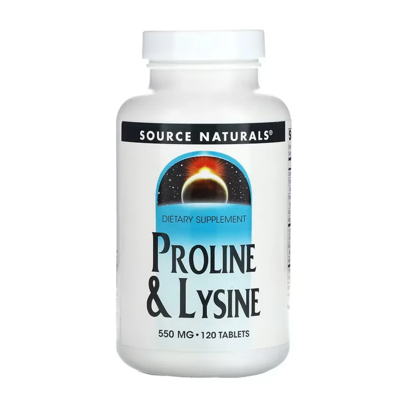 L-лізин 550 мг Source Naturals (Proline & Lysine) — 120 таблеток