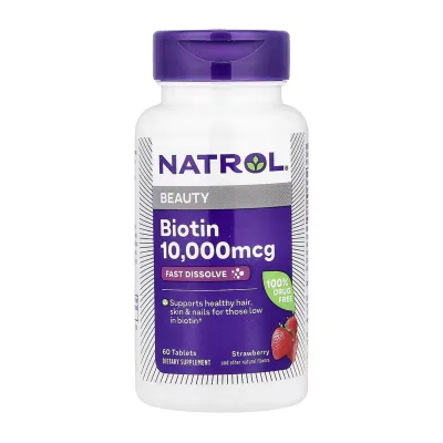 Біотин 10,000мкг Natrol (Biotin) — 60 таблеток, для волосся, шкіри та нігтів