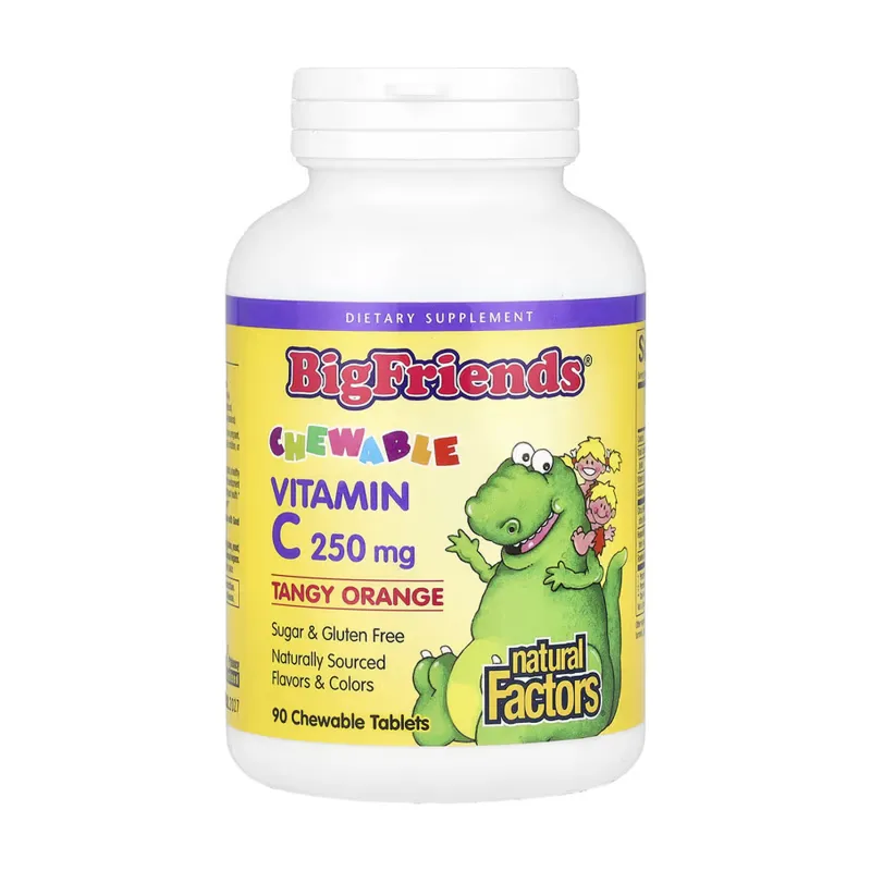 Вітамін C 250мг Natural Factors (BigFriends) — 90 таблеток, апельсин, для імунітету