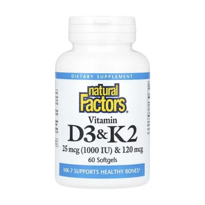 Вітамін D3 25 мкг Natural Factors (& K2 () &) — 60 софтгелів