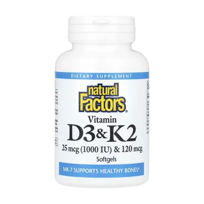 Вітамін D3 25 мкг Natural Factors (& K2 () &) — 120 софтгелів