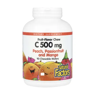 Вітамін C 500 мг Natural Factors — 90 жувальних таблеток, wafers персик passion fruit-mango, для імунітету