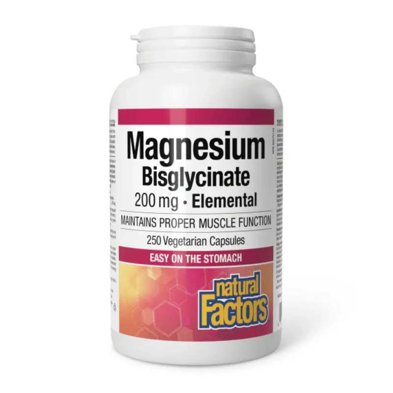 Магній 200 мг Natural Factors (Bisglycinate Pure) — 250 капсул, для м’язів і нервової системи