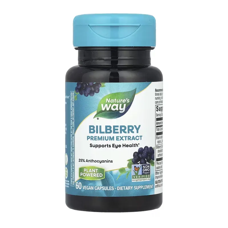 Чорниця Nature's Way (Bilberry) — 60 веганських капсул, для зору