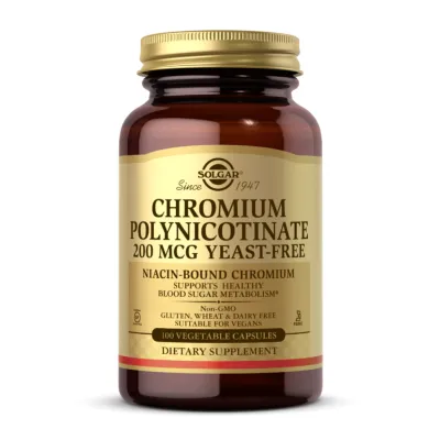 Хром 200мкг Solgar (Chromium Polynicotinate YeastFree) — 100 веганських капсул