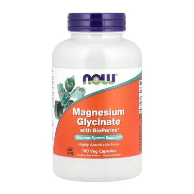 Магній Now Foods (Glycinate with BioPerine®) — 180 веганських капсул, для м’язів і нервової системи