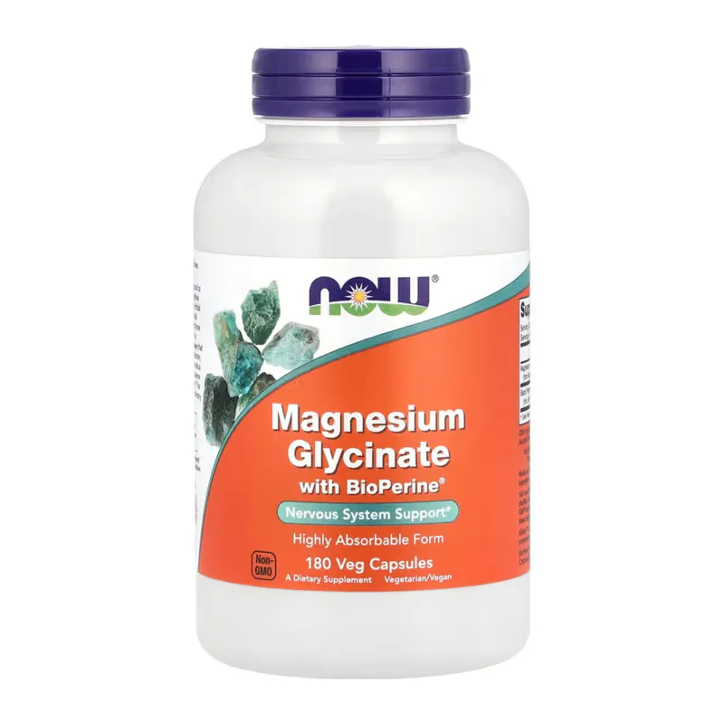 Магній Now Foods (Glycinate with BioPerine®) — 180 веганських капсул, для м’язів і нервової системи