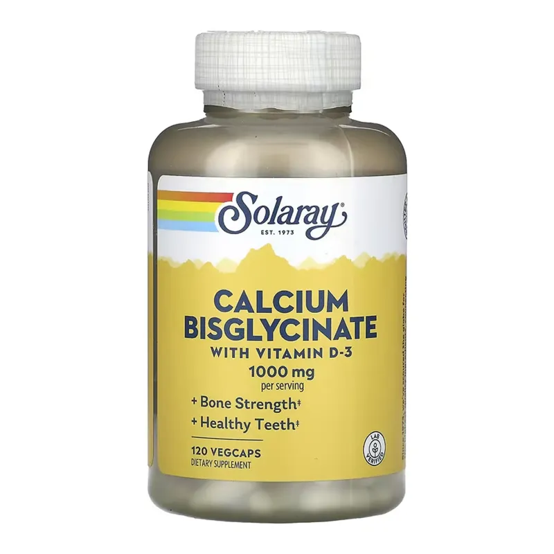 Кальцій 1000мг Solaray (Calcium Bisglycinate with Vitamin D-3) — 120 веганських капсул