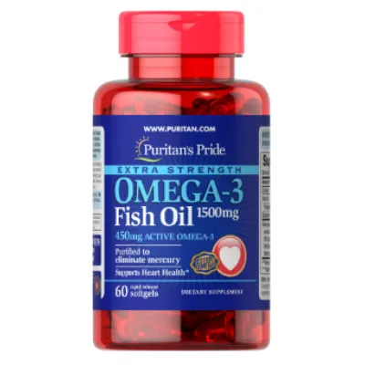 Омега-3, Omega-3 Fish Oil Extra Strength 1500 mg (450 mg Active Omega-3) 60 Softgels