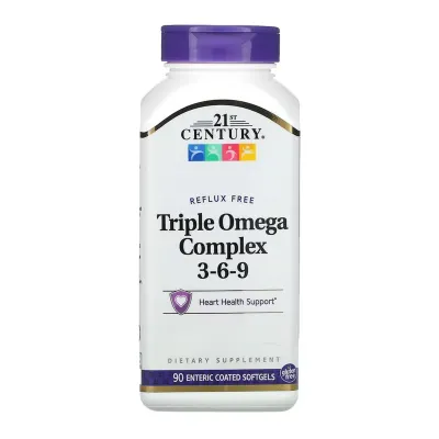 Омега-3 риб’ячий жир 21st Century (Triple Omega Enteric Coated) — 90 софтгелів, для серця, мозку та зору